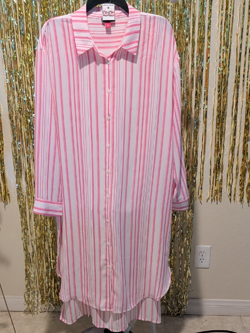 🔥Striped Pink and White Button-Up Shirt Dress